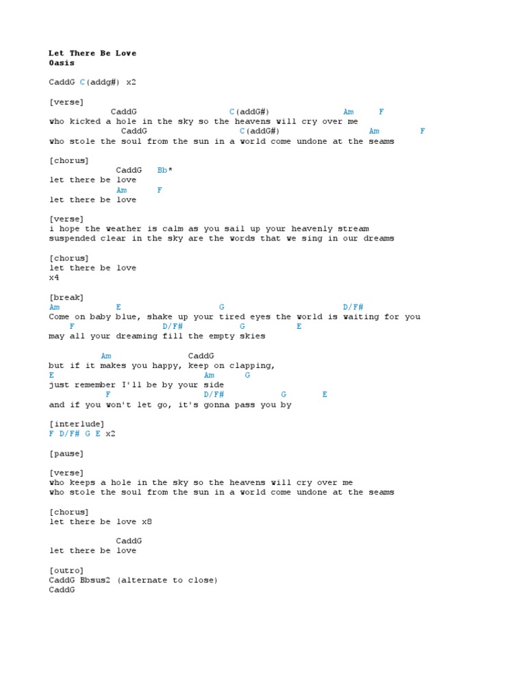 Let There Be Love - Oasis Lyrics & Chords | PDF