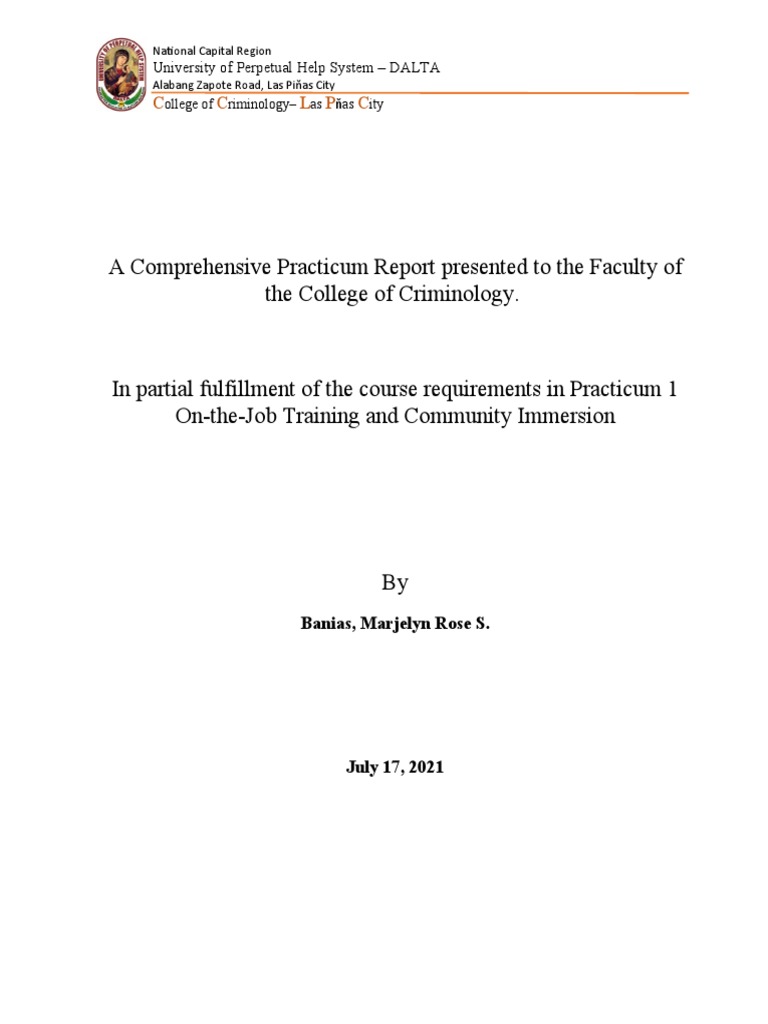 A Comprehensive Practicum Report Presented To The Faculty of The ...