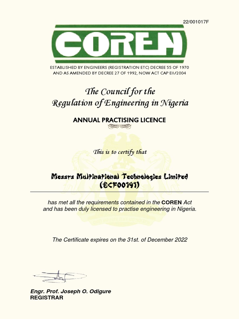 COREN Annual Practising Licence 2022 | PDF | Computers | Technology ...