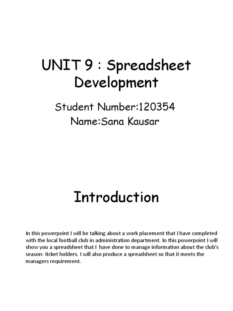 Unit 9 Spreadsheet Development Assignment 1 Sana | PDF | Spreadsheet ...