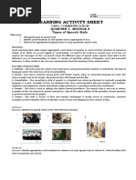 Learning Activity Sheet: Quarter 1-Module 6 Types of Speech Style