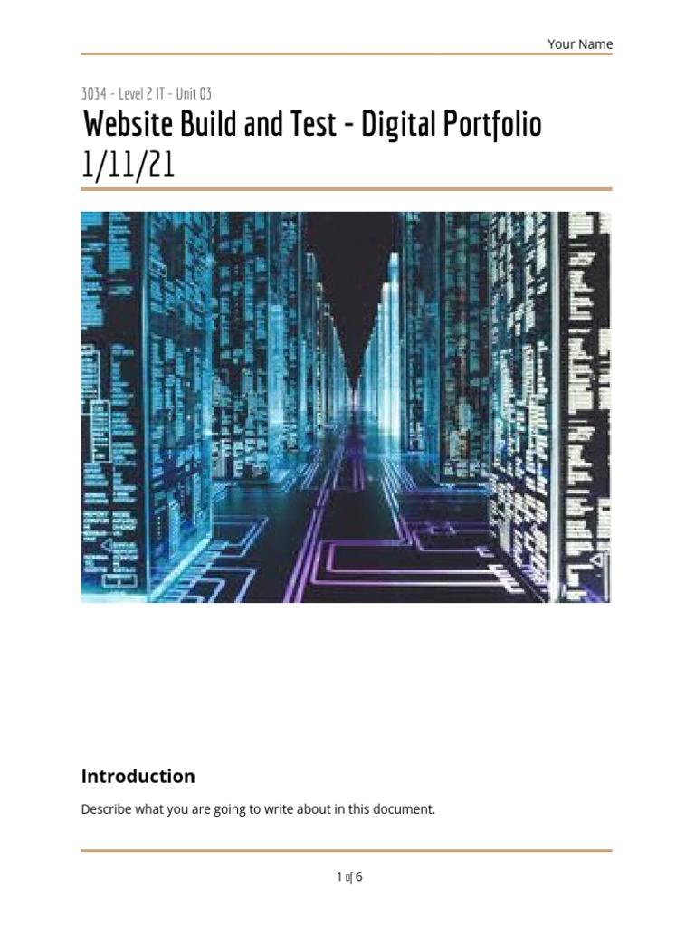 Unit 3 A Digital Portfolio Assignment 2 Build and Test Template 1