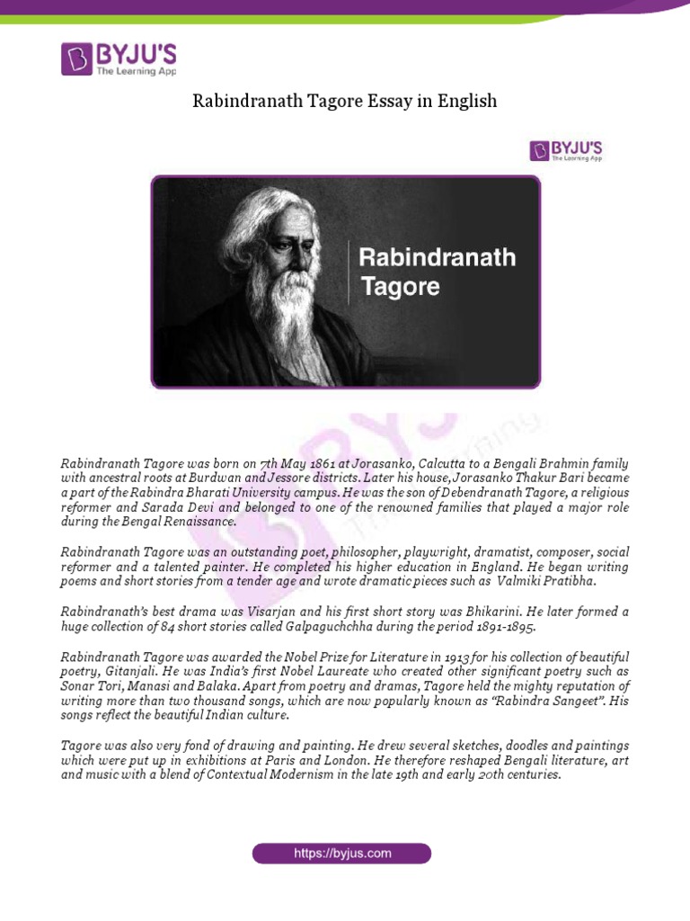 Rabindranath Tagore Essay in English PDF Rabindranath Tagore The Arts