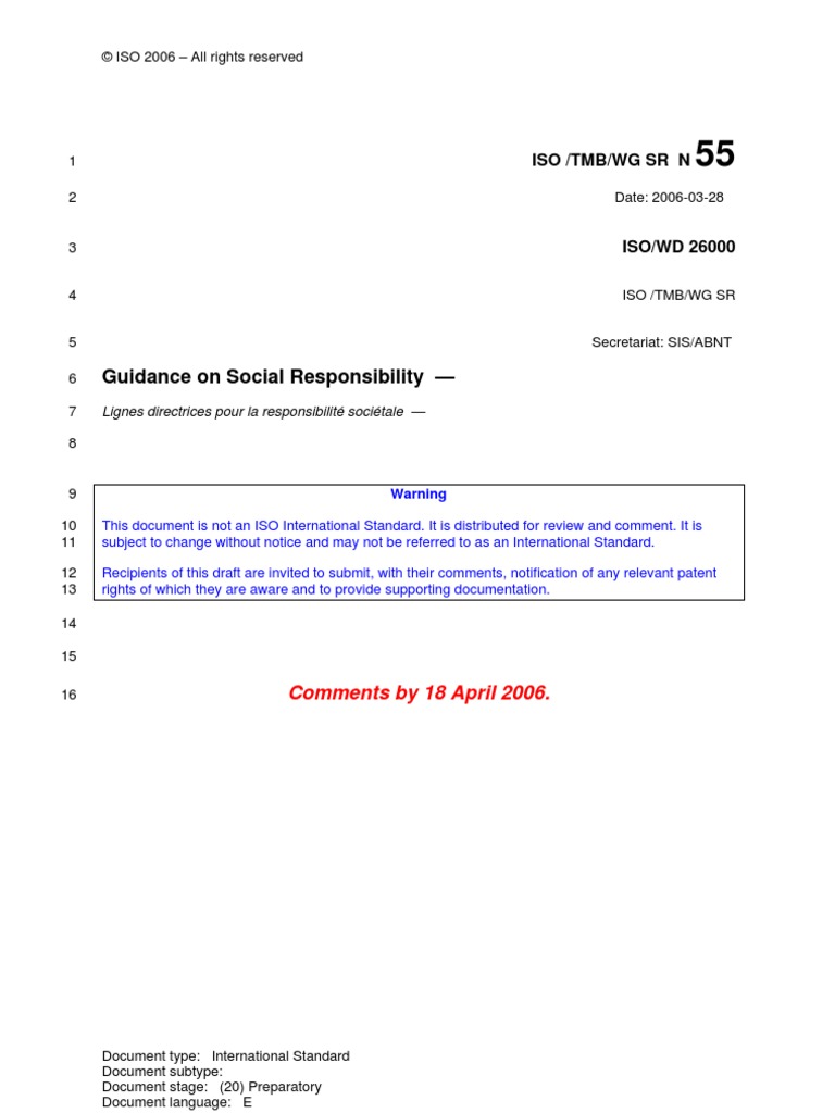 N055 First Working Draft ISO 26000 | PDF | International Organization ...