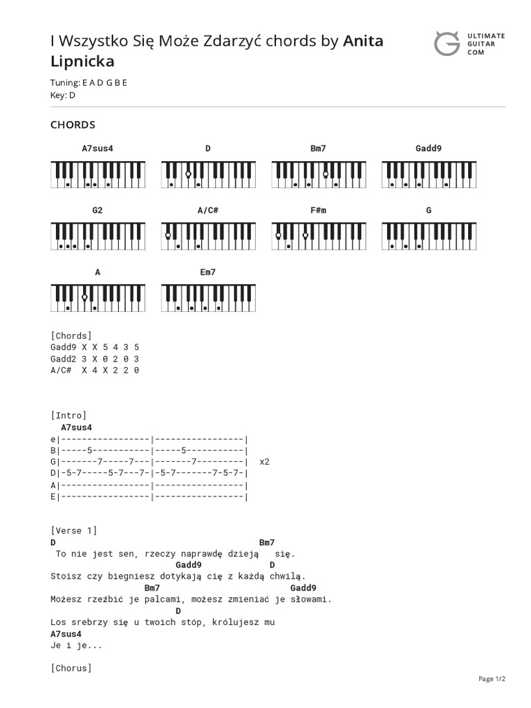 I Wszystko Się Może Zdarzyć Chords by Anita Lipnickatabs at Ultimate Guitar Archive PDF
