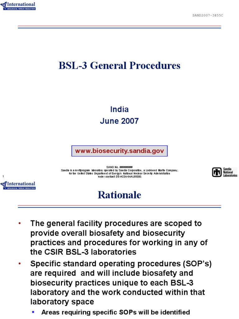 Biosafety and Biosecurity Manual for BSL3 Laboratories in India Procedures for Safe and Secure