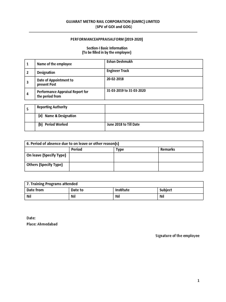 Gujarat Metro Performance Appraisal 2020 | PDF