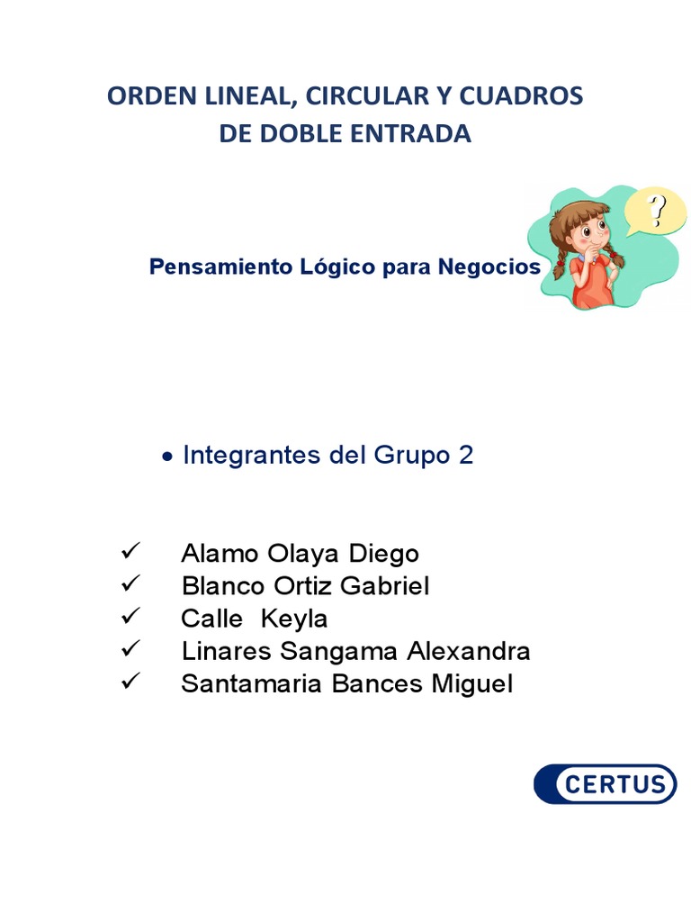 Orden Lineal, Circular, y Cuadros de Doble Entrada Grupo 2 | PDF