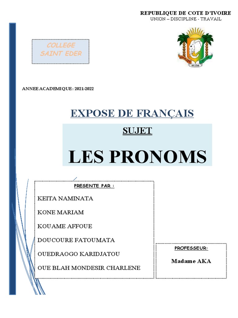 Les Types de Pronoms en Français | PDF | Pronom | Genre grammatical