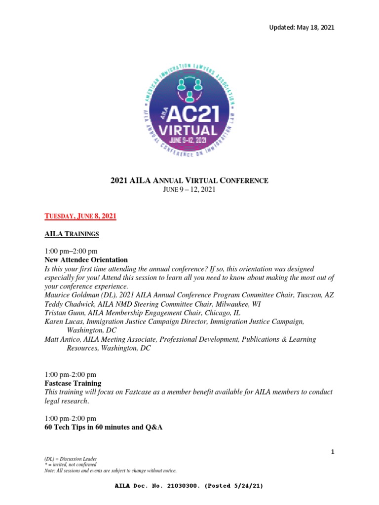 AILA Conference Schedule PDF