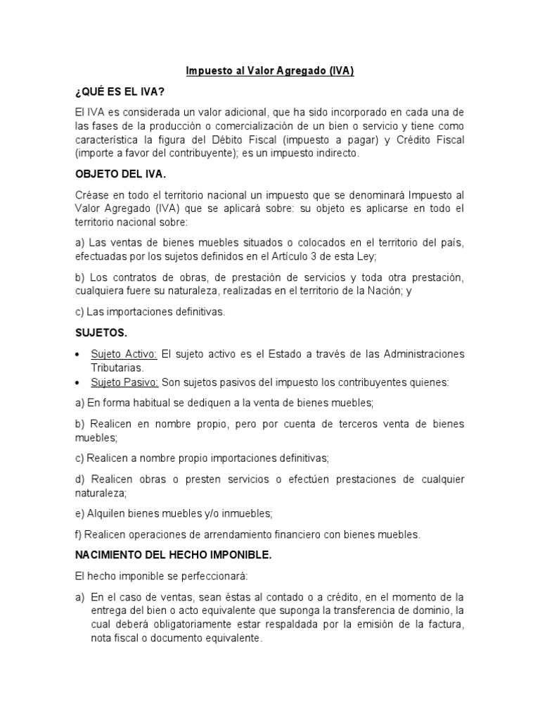 IVA en Bolivia: Conceptos y Obligaciones | PDF | Impuesto al valor ...