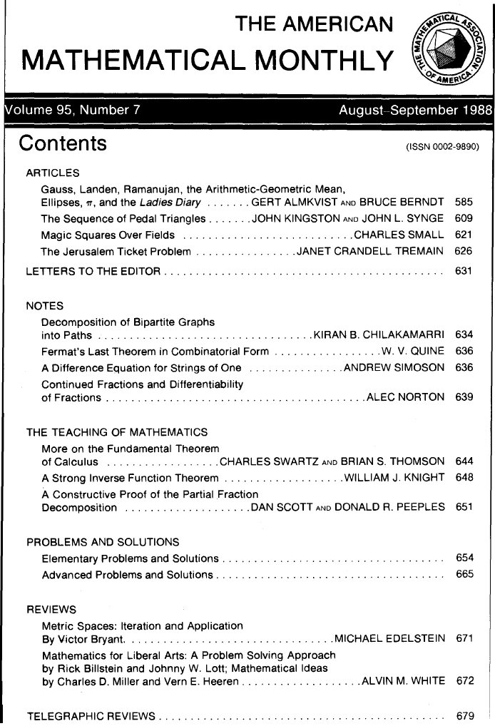 American Mathematical Monthly - 1988-7 | PDF