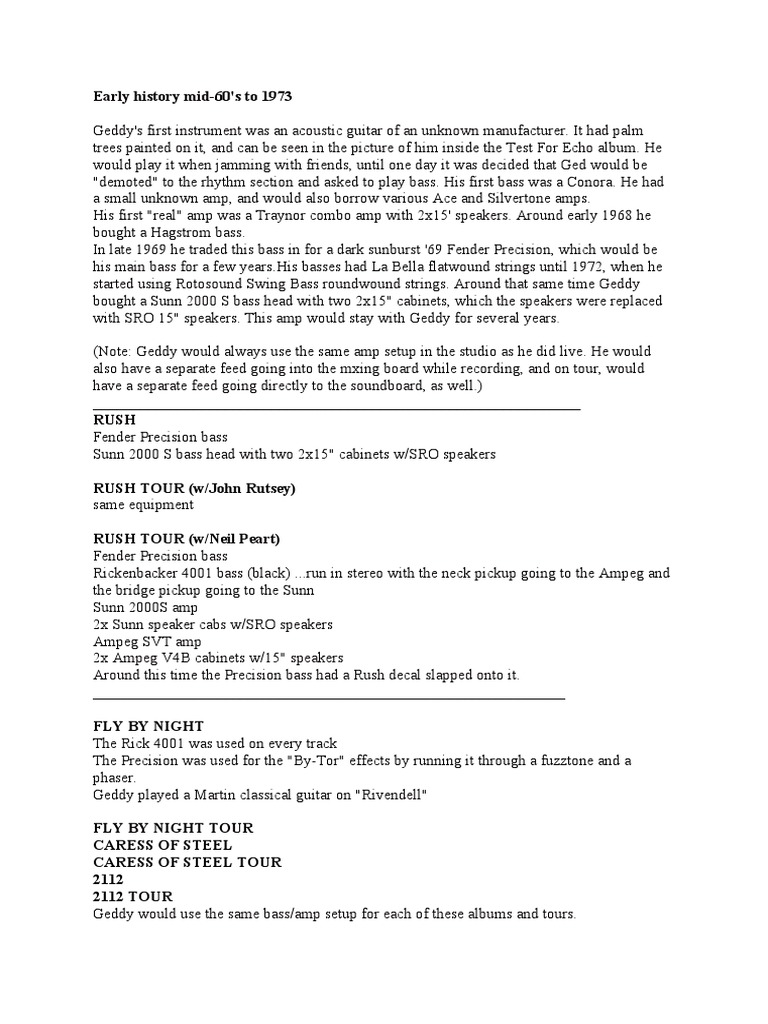 Geddy Lee Gear | PDF | Synthesizer | Bass Guitar