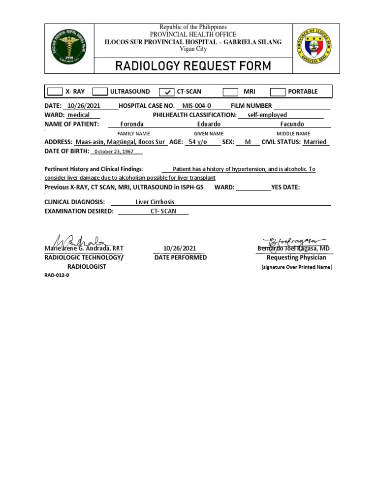 Radiology Req. Form - CT Scan | PDF | Science & Mathematics