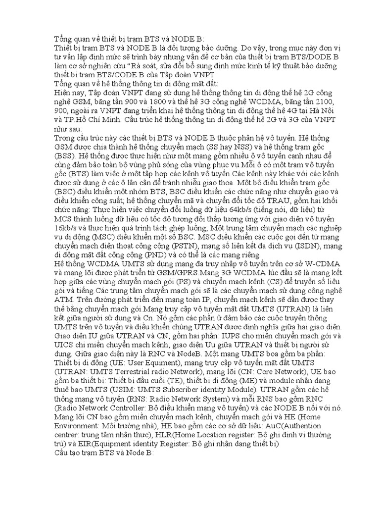 Tổng quan về thiết bị trạm BTS và NODE B | PDF