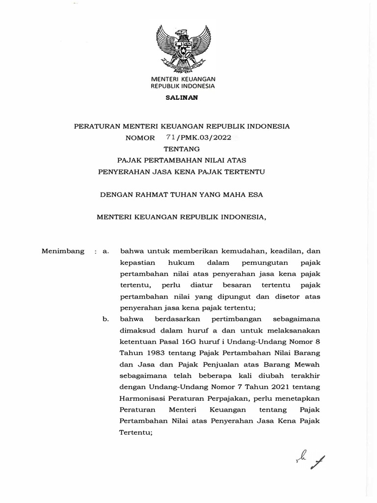 PMK No. 71 TH 2022 - PPN JKP Tertentu | PDF