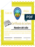 Certificado de Lectura Abejita - Asociación General