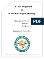 Mid-Term Assignment of "Critical and Logical Thinking": Submitted By: Hafiz Tanveer BCH-9175 Bcom (Hons.) 6-A