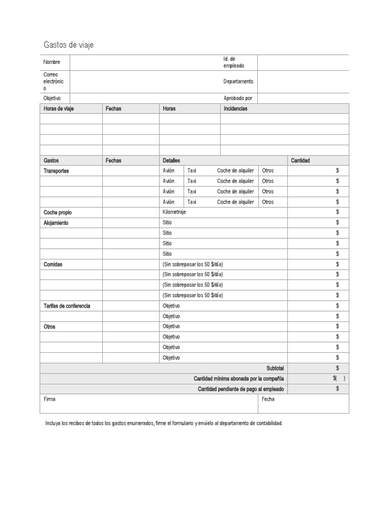 Gastos de Viaje - Formato