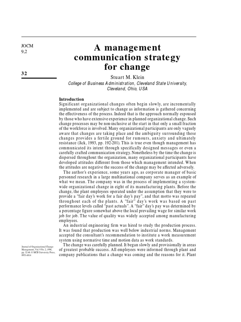 A Management Communication Strategy For Change | PDF | Business | Computers