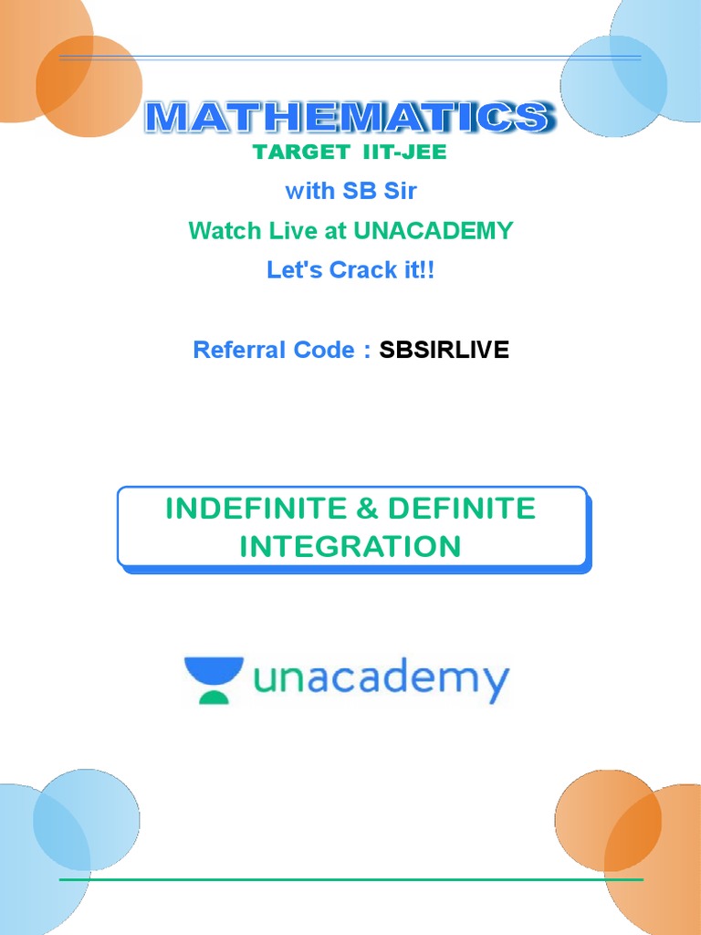 Indefinite & Definite Integration: With SB Sir | Download Free PDF ...