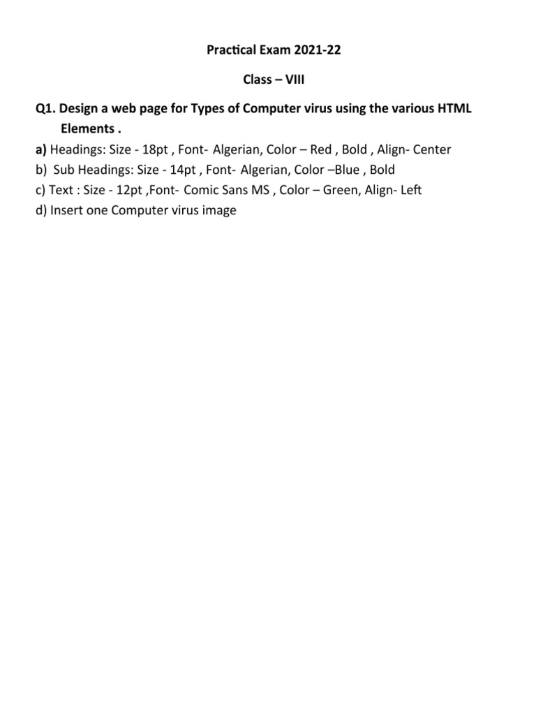 Practical Exam 2021-VIII | PDF