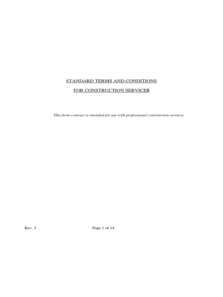 Standard Terms and Conditions For Construction Services PDF Liability Insurance Indemnity