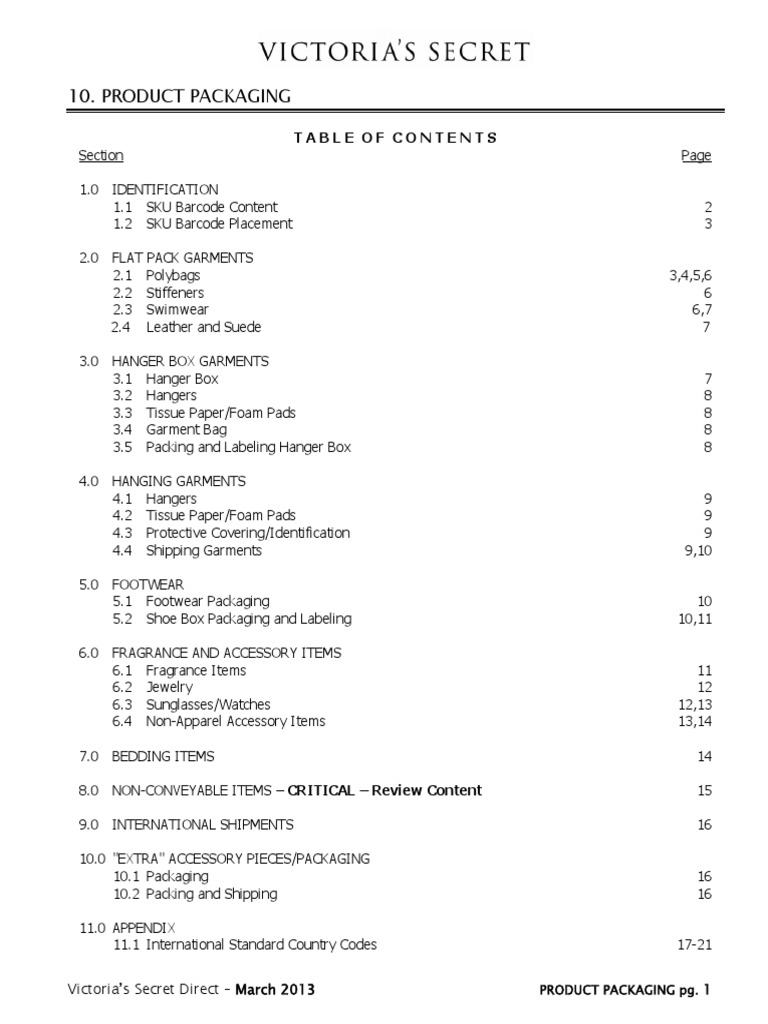 Victoria Secret DPacking Guidelines PDF Packaging And Labeling