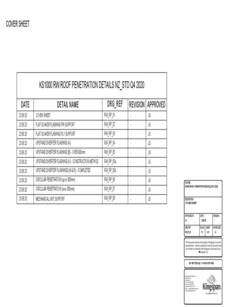 Kingspan Trapezoidal Roof KS1000 RW CAD Roof Details Q42020