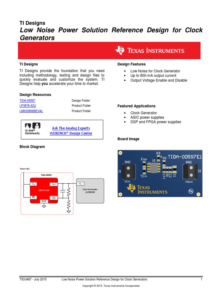 Low Noise Power Solution Reference Design For Clock Generators PDF