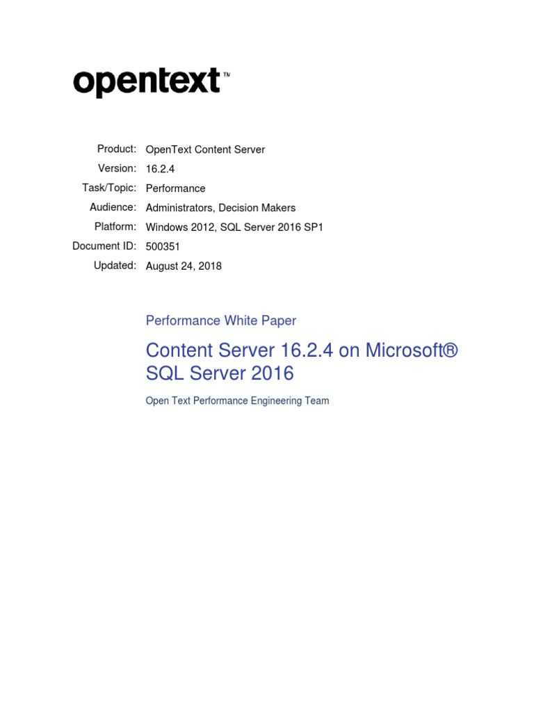 Content Server 16.2.4 On SQL Server 2016 Performance Whitepaper | PDF ...
