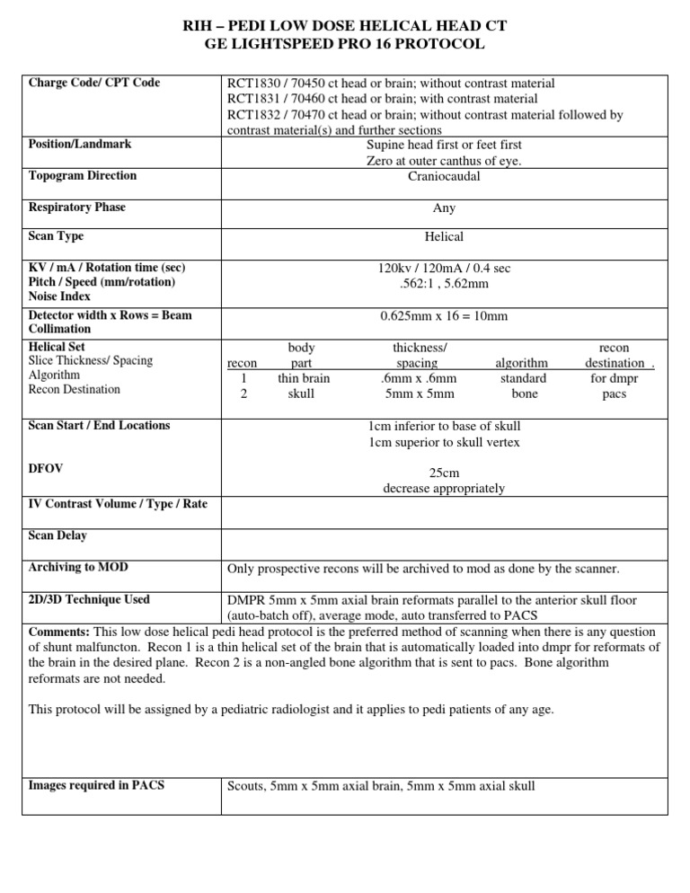 Pediatric Low Dose Head CT Protocol | PDF | Multidimensional Signal ...