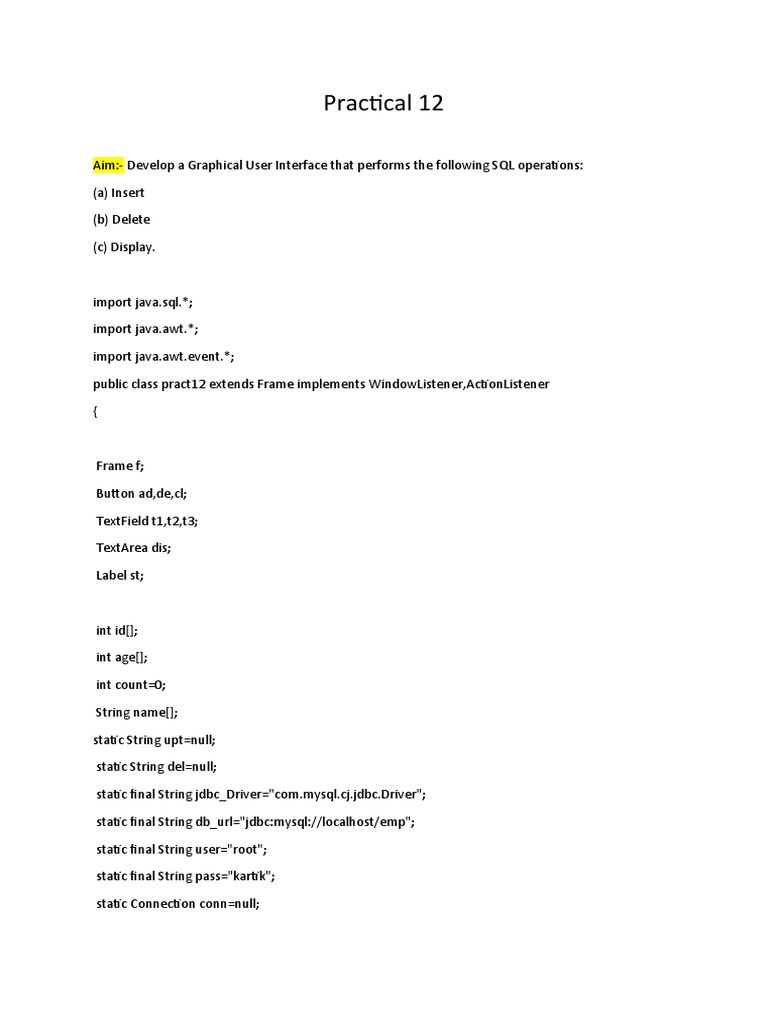 Developing a Graphical User Interface for SQL Operations Using Java ...
