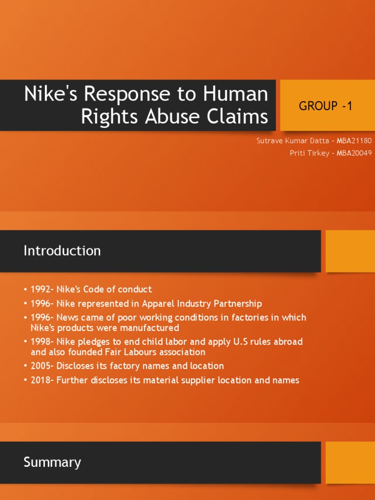 Nike's Response To Human Rights Abuse Claims: Group - 1 | PDF | Nike ...