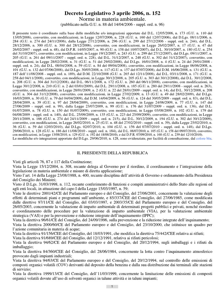 Decreto Legislativo 152 2006 Testo Coordinato PDF