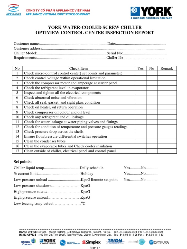 York WaterCooled Screw Chiller Optiview Control Center Inspection