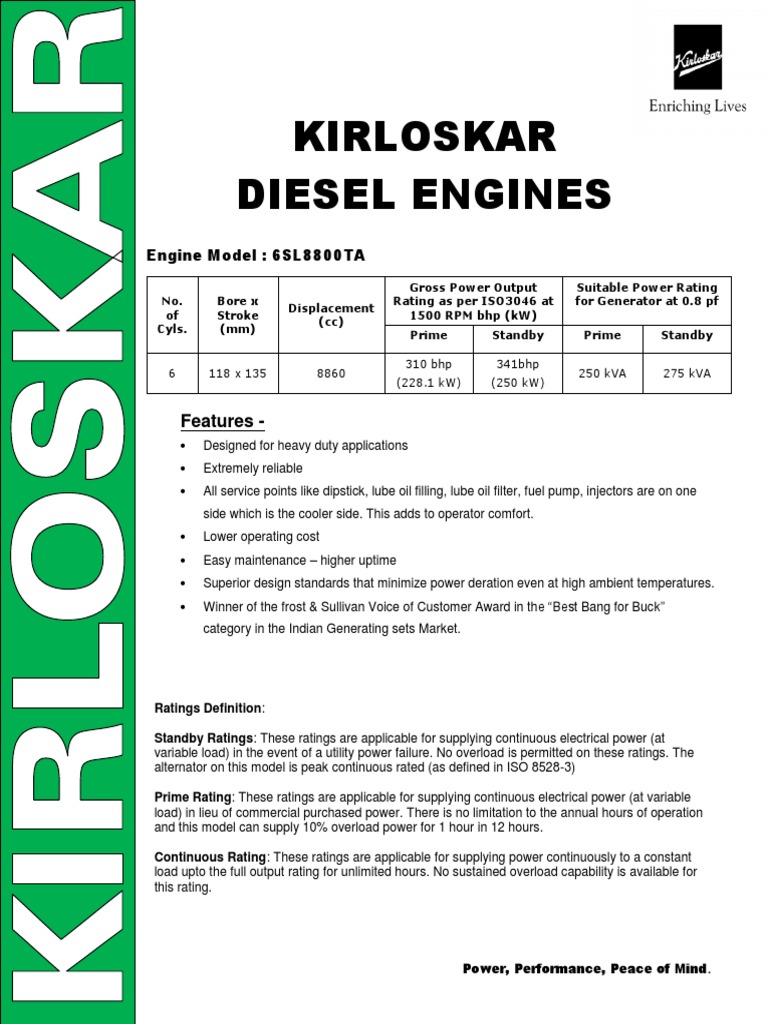 Kirloskar Fire Engine Tech Sheet PDF Diesel Engine Pump