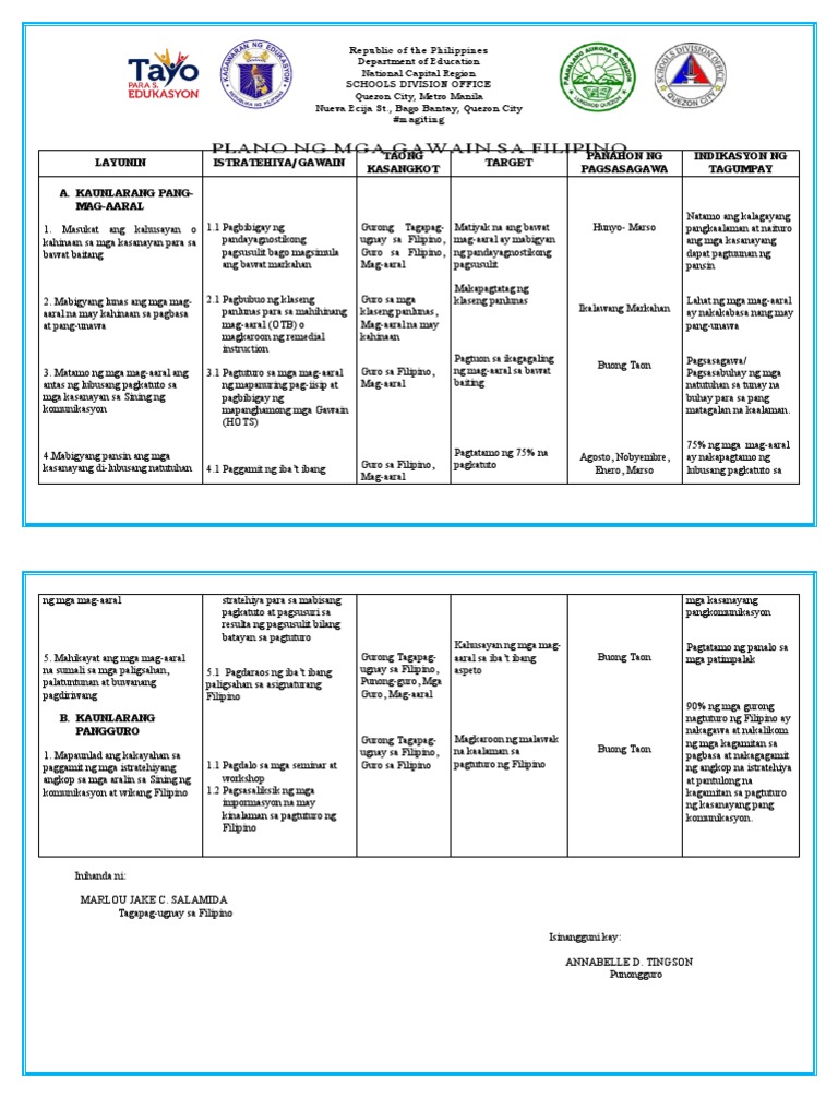 Action Plan Filipino | PDF