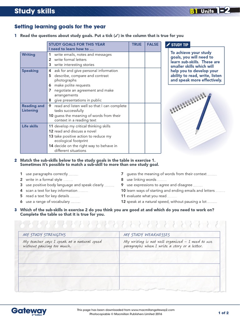 B1 UNITS 1 and 2 Study Skills | PDF | Behavior Modification ...