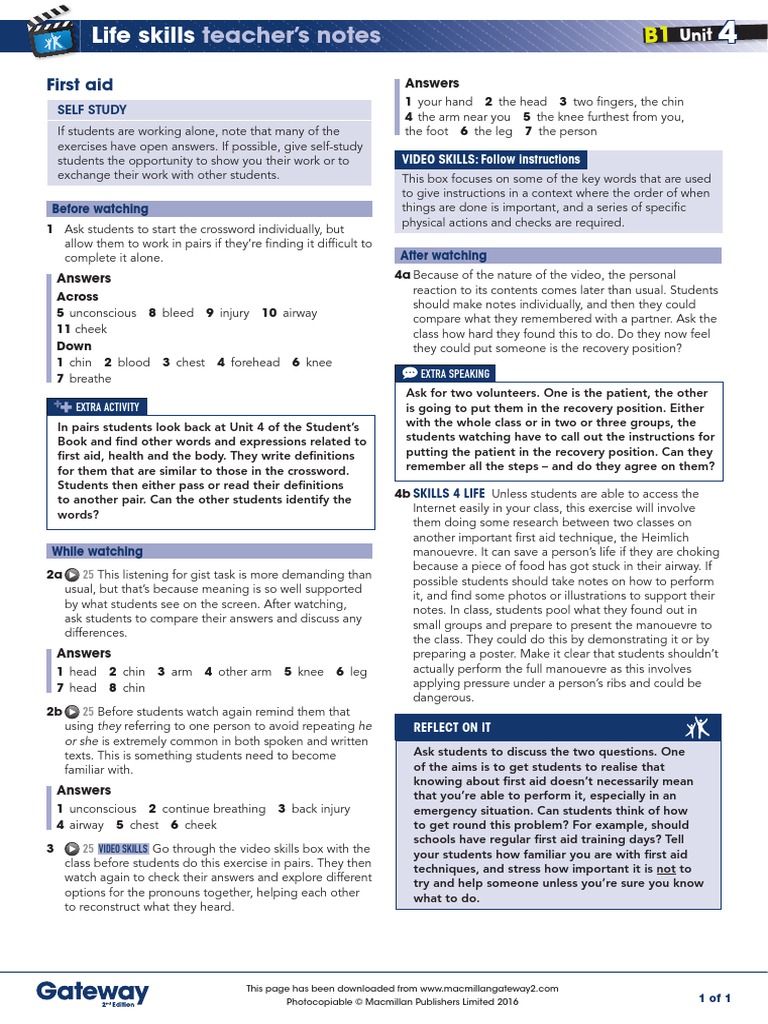 B1 UNIT 4 Life Skills Video Teacher's Notes | PDF