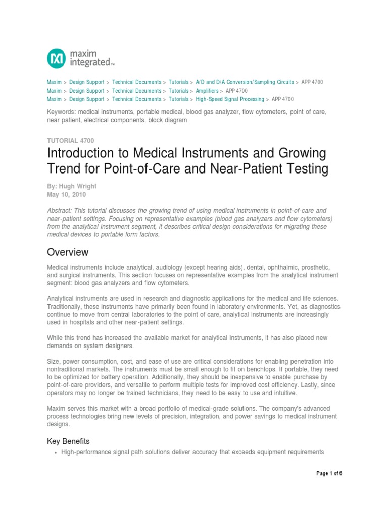 Introduction To Medical Instruments and Growing Trend For PointofCare