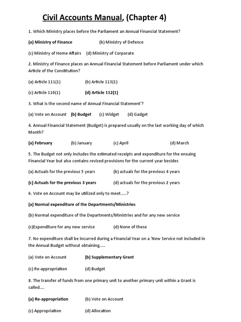 Civil Accounts Manual, (Chapter 4) (A) Ministry of Finance PDF