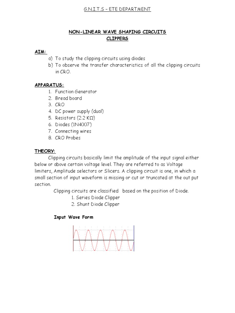 Wave Shaping Circuits Clippers AIM PDF Electrical