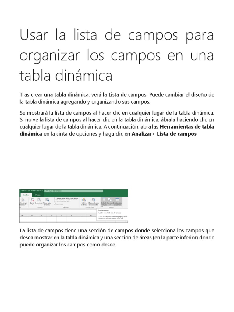 Usar La Lista de Campos para Organizar Los Campos en Una Tabla Dinámica