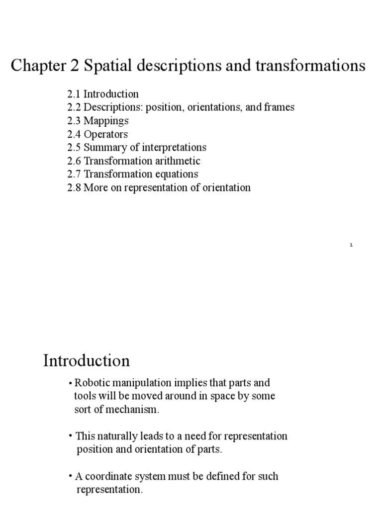 Chapter 2 Spatial Descriptions and Transformations | PDF | Cartesian ...