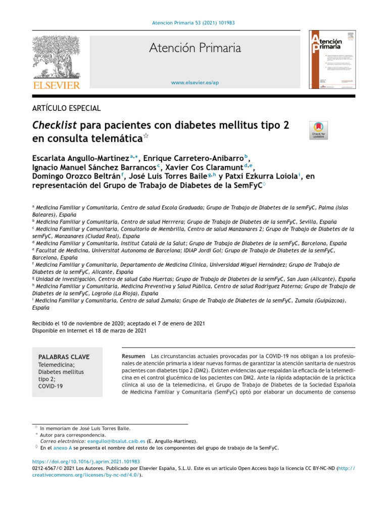 Checklist para Pacientes Con Diabetes Mellitus Tipo 2 | PDF ...