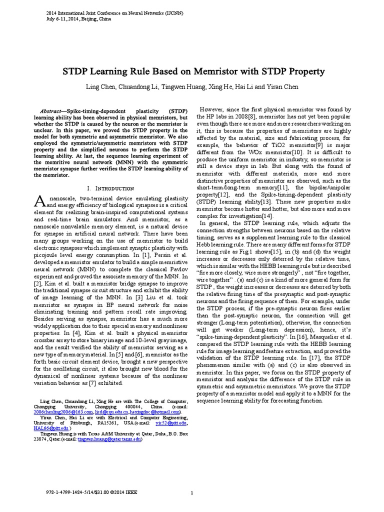 STDP Learning Rule Based On Memristor With STDP Property | PDF ...