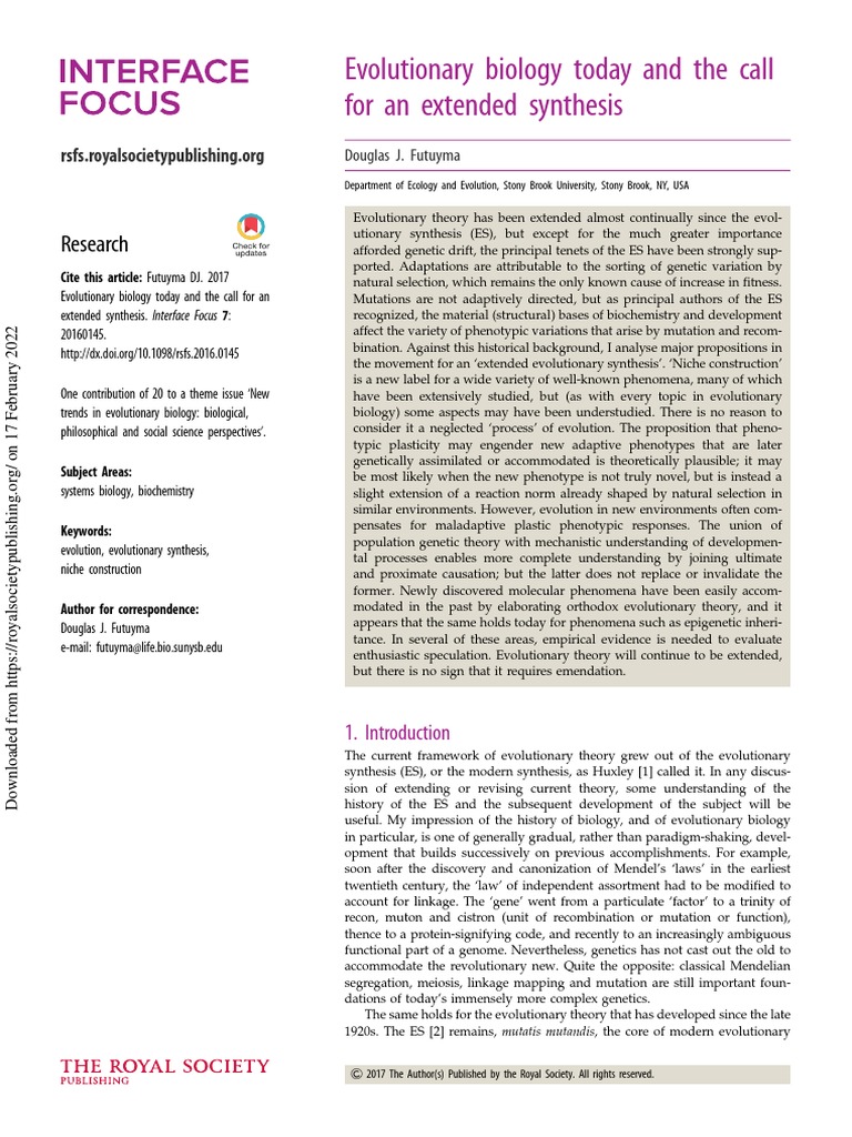 Evolutionary Biology Today and The Call For An Extended Synthesis | PDF ...