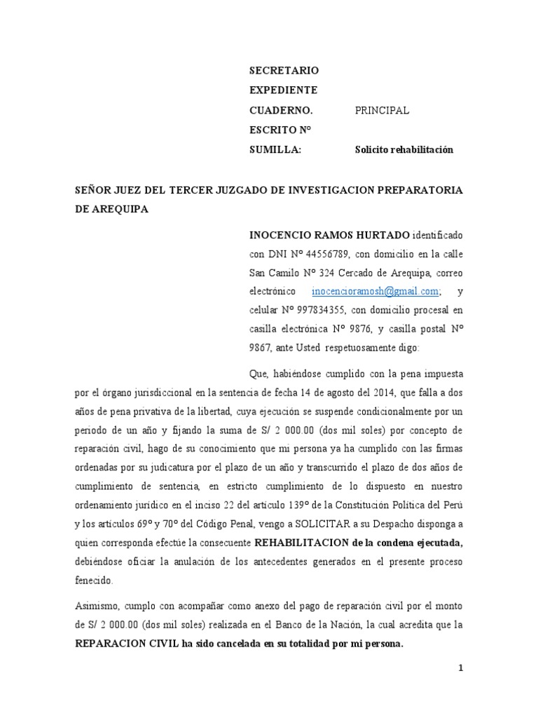 Solicitud de Rehabilitación Penal | PDF | Sentencia (ley) | Castigos
