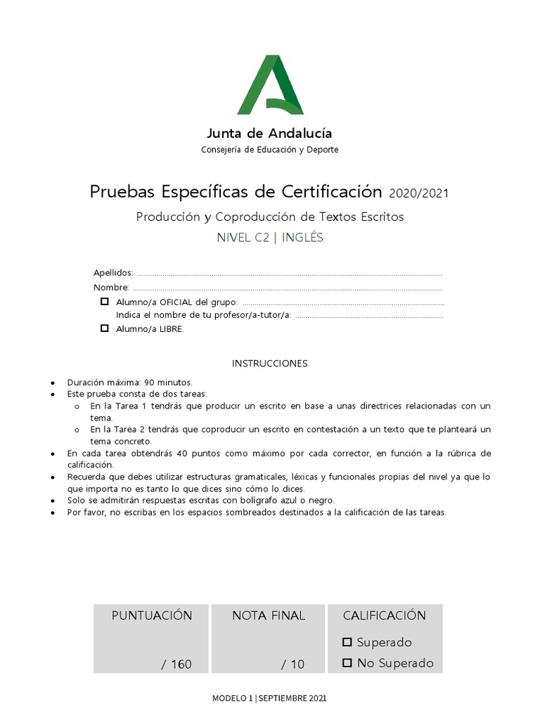 C2 English Certification Exam Guidelines | PDF